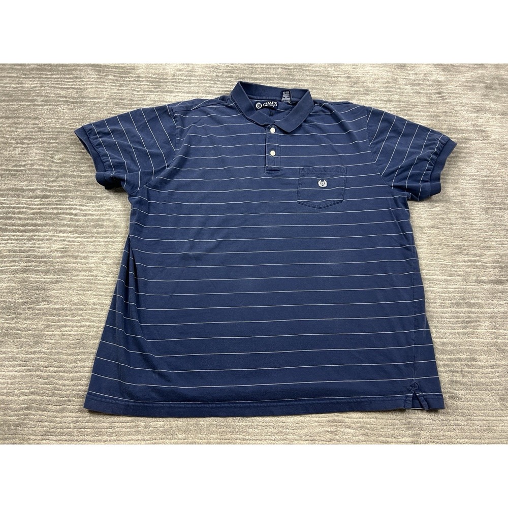 Chaps Shirt Mens XXL Blue Striped Short Sleeve 100% Cotton